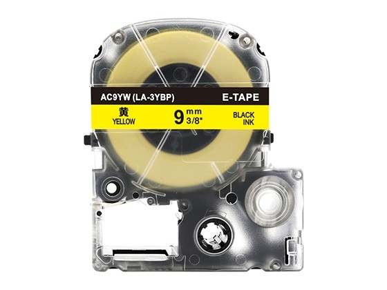 テプラPRO用 互換テープカートリッジ 9mm黄色地黒文字 スタンダード粘着テープ 汎用テープ