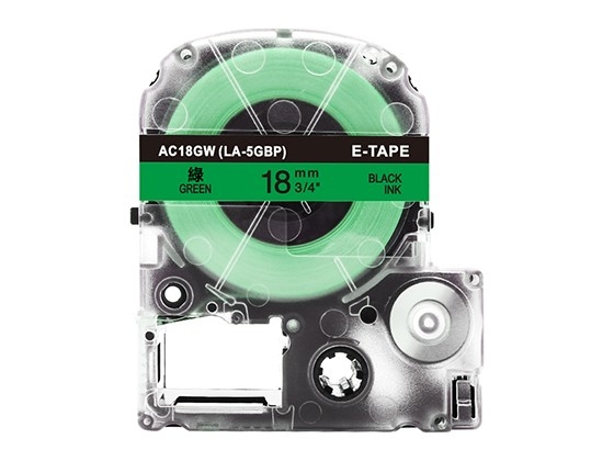 テプラPRO用 互換テープカートリッジ 18mm緑色地黒文字 スタンダード粘着テープ 汎用テープ