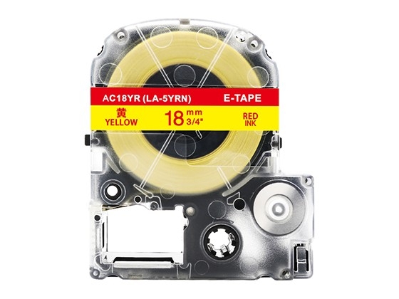 テプラPRO用 互換テープカートリッジ 18mm黄色地赤文字 スタンダード粘着テープ 汎用テープ
