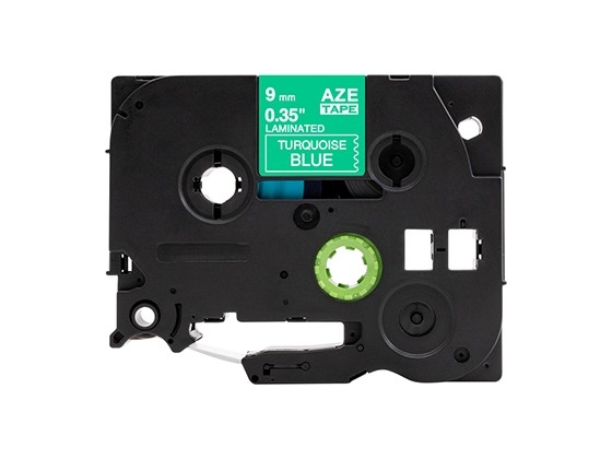 ピータッチキューブ用 互換テープカートリッジ 9mm青緑色地白文字 マイラベル 汎用テープ
