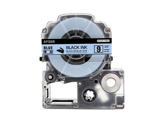 テプラPRO用 互換テープカートリッジ 9mm青色地黒文字 ファブリックアイロンテープ 汎用テープ