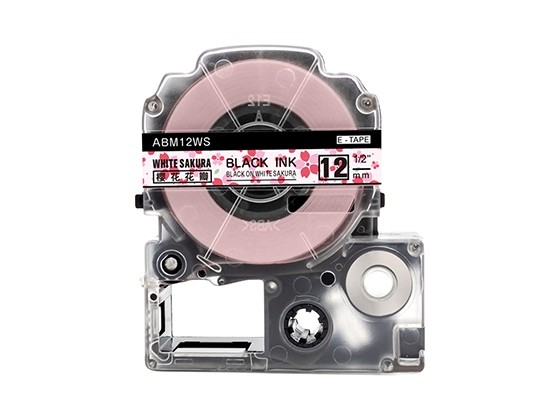 テプラPRO用 互換テープカートリッジ 12mm桜ホワイト地黒⽂字 模様テープ 汎用テープ