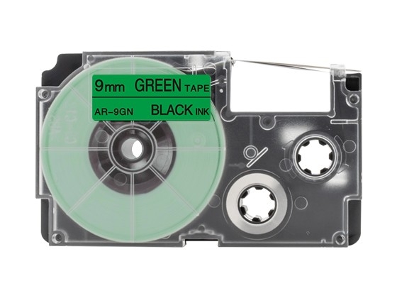 カシオ ネームランド用 互換テープカートリッジ 9mm 緑色地黒文字 マグネットテープ 汎用テープ