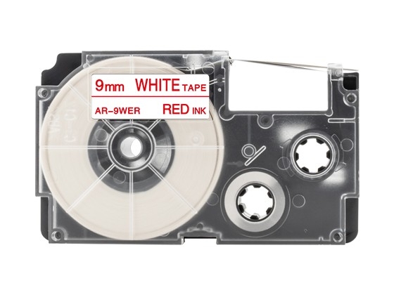 カシオ ネームランド用 互換テープカートリッジ 9mm 白色地赤文字 スタンダード粘着テープ 汎用テープ
