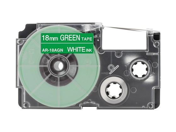 カシオ ネームランド用 互換テープカートリッジ 18mm 白色地緑文字 スタンダード粘着テープ 汎用テープ