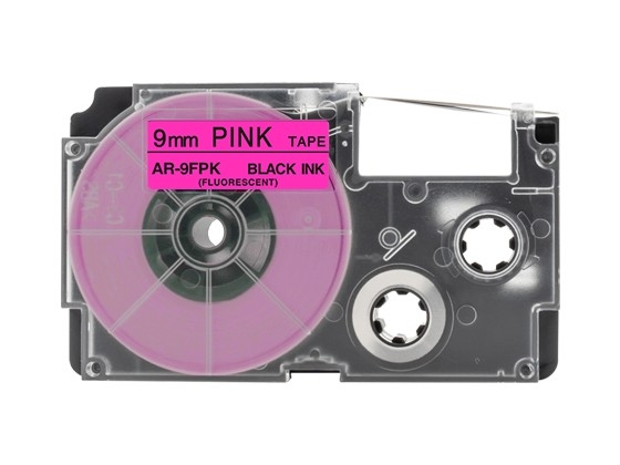 カシオ ネームランド用 互換テープカートリッジ 9mm ピンク地黒文字 蛍光カラーテープ 汎用テープ