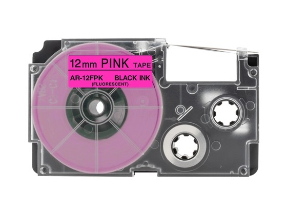 カシオ ネームランド用 互換テープカートリッジ 12mm ピンク地黒文字 蛍光カラーテープ 汎用テープ