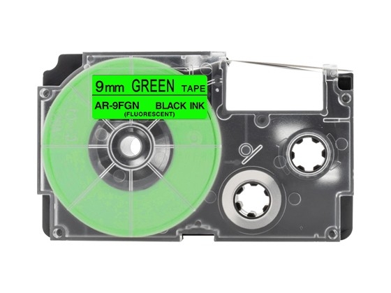 カシオ ネームランド用 互換テープカートリッジ 9mm 緑色地黒文字 蛍光カラーテープ 汎用テープ
