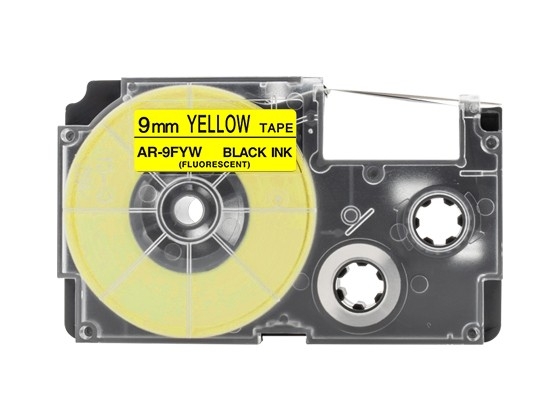 カシオ ネームランド用 互換テープカートリッジ 9mm 黄色地黒文字 蛍光カラーテープ 汎用テープ