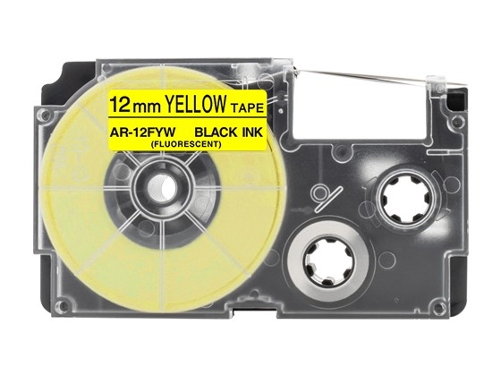 カシオ ネームランド用 互換テープカートリッジ 12mm 黄色地黒文字 蛍光カラーテープ 汎用テープ