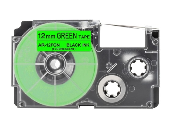 カシオ ネームランド用 互換テープカートリッジ 12mm 緑色地黒文字 蛍光カラーテープ 汎用テープ