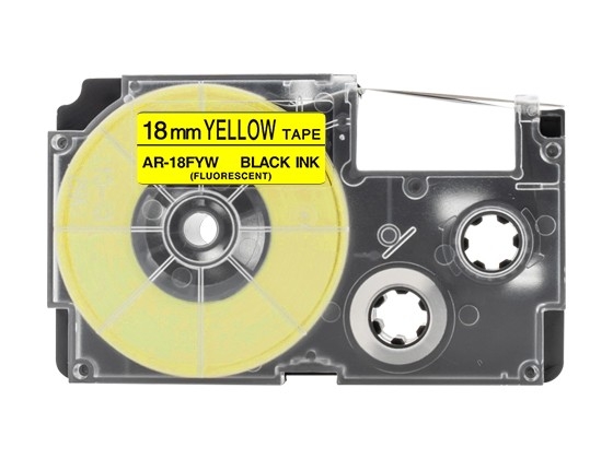 カシオ ネームランド用 互換テープカートリッジ 18mm 黄色地黒文字 蛍光カラーテープ 汎用テープ