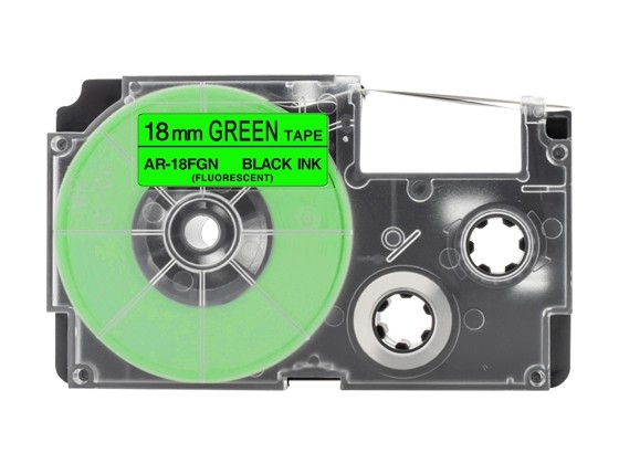 カシオ ネームランド用 互換テープカートリッジ 18mm 緑色地黒文字 蛍光カラーテープ 汎用テープ