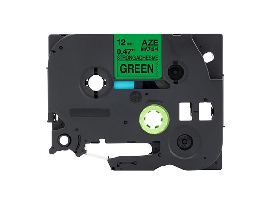 ピータッチキューブ用 互換テープカートリッジ 12mm緑色地黒文字 強粘着テープ 汎用テープ