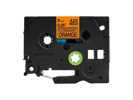 ピータッチキューブ用 互換テープカートリッジ 9mmオレンジ色地黒文字 強粘着蛍光テープ 汎用テープ