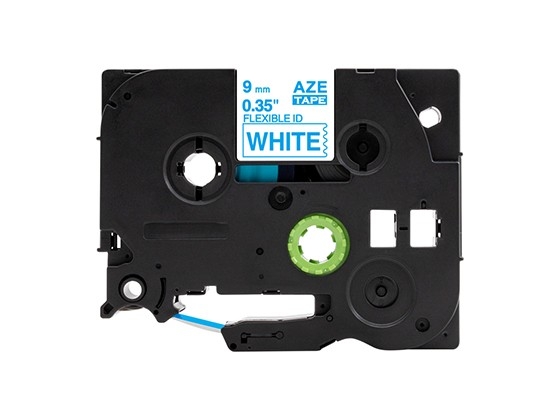 ピータッチキューブ用 互換テープカートリッジ 9mm白色地青文字 ケーブル＆ワイヤー/フレキシブルID`テープ 汎用テープ