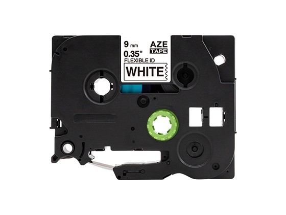 ピータッチキューブ用 互換テープカートリッジ 9mm白色地黒文字 ケーブル＆ワイヤー/フレキシブルID`テープ 汎用テープ