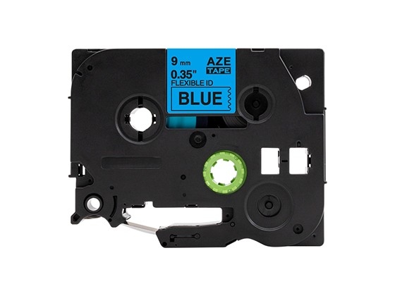 ピータッチキューブ用 互換テープカートリッジ 9mm青色地黒文字 ケーブル＆ワイヤー/フレキシブルID`テープ 汎用テープ