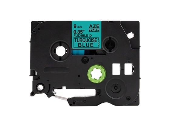 ピータッチキューブ用 互換テープカートリッジ 9mm青緑色地黒文字 ケーブル＆ワイヤー/フレキシブルID`テープ 汎用テープ
