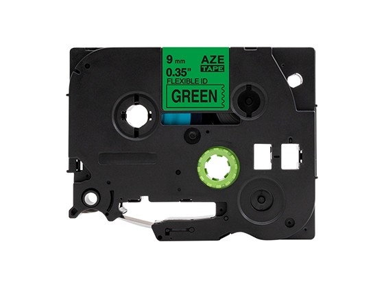 ピータッチキューブ用 互換テープカートリッジ 9mm緑色地黒文字 ケーブル＆ワイヤー/フレキシブルID`テープ 汎用テープ