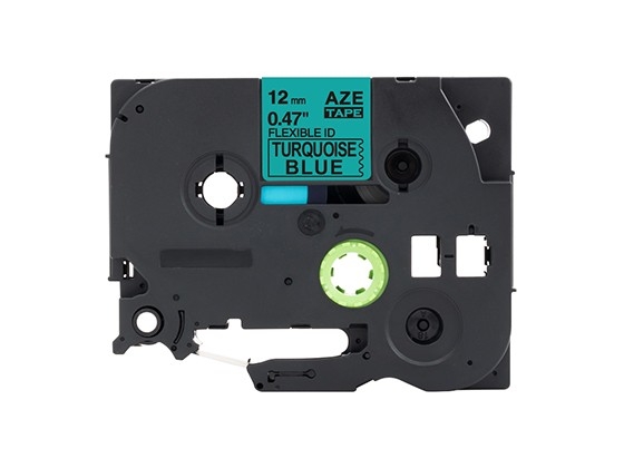 ピータッチキューブ用 互換テープカートリッジ 12mm青緑色地黒文字 ケーブル＆ワイヤー/フレキシブルID`テープ 汎用テープ