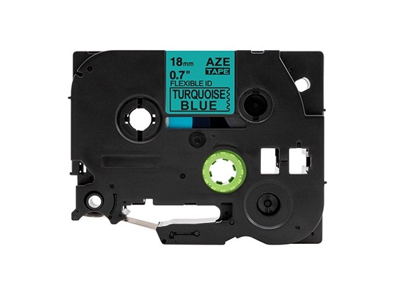 ピータッチキューブ用 互換テープカートリッジ 18mm青緑色地黒文字 ケーブル＆ワイヤー/フレキシブルID`テープ 汎用テープ