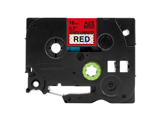 ピータッチキューブ用 互換テープカートリッジ 18mm赤色地/黒文字+レーザーチェック カラフルスタンダード粘着テープ 汎用テープ